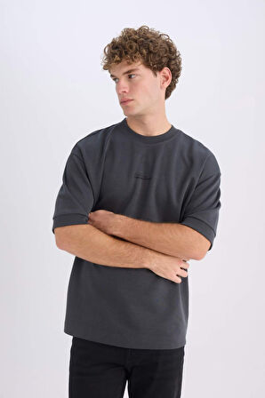 DeFacto Loose Fit Bisiklet Yaka Baskılı Ağır Kumaş Kısa Kollu Tişört D5496AX25SPAR231