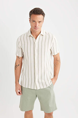 Regular Fit Polo Yaka Çizgili Yazlık Kısa Kollu Gömlek