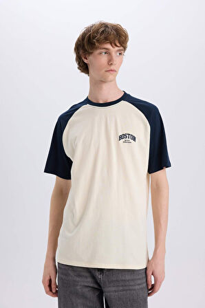 Boxy Fit Bisiklet Yaka Baskılı Kısa Kollu Tişört