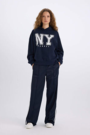 Loose Fit Kapüşonlu Baskılı Kalın Kumaş Sweatshirt