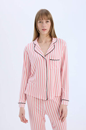 DeFacto Pijama Takımı Çizgili Uzun Kollu Üst Beli Lastikli Uzun Altı-Fall in Love D6845AX25SPBR277