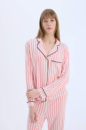 DeFacto Pijama Takımı Çizgili Uzun Kollu Üst Beli Lastikli Uzun Altı-Fall in Love D6845AX25SPBR277
