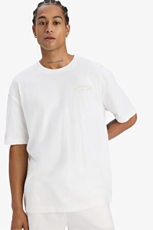 DeFactoFit Oversize Geniş Kalıp Bisiklet Yaka Baskılı Sporcu Kısa Kollu Tişört