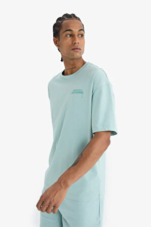 DeFactoFit Oversize Geniş Kalıp Bisiklet Yaka Baskılı Sporcu Kısa Kollu Tişört