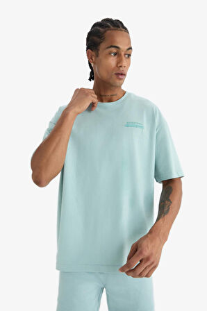 DeFactoFit Oversize Geniş Kalıp Bisiklet Yaka Baskılı Sporcu Kısa Kollu Tişört