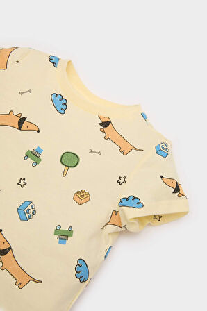 Erkek Bebek Pijama Takımı Desenli Kısa Kollu Penye Üst Beli Lastikli Uzun Alt