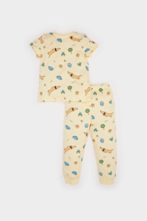 DeFacto Erkek Bebek Pijama Takımı Desenli Kısa Kollu Penye Üst Beli Lastikli Uzun Alt E1174A525SMYL498