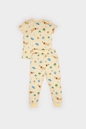 Erkek Bebek Pijama Takımı Desenli Kısa Kollu Penye Üst Beli Lastikli Uzun Alt