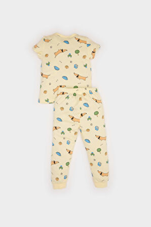 DeFacto Erkek Bebek Pijama Takımı Desenli Kısa Kollu Penye Üst Beli Lastikli Uzun Alt E1174A525SMYL498