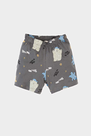 Erkek Bebek Pijama Takımı Desenli Kısa Kollu Penye Üst Beli Lastikli Şort