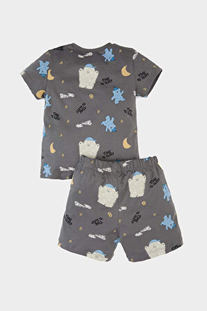 Erkek Bebek Pijama Takımı Desenli Kısa Kollu Penye Üst Beli Lastikli Şort