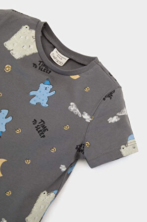 DeFacto Erkek Bebek Pijama Takımı Desenli Kısa Kollu Penye Üst Beli Lastikli Şort E1180A525HSGR310