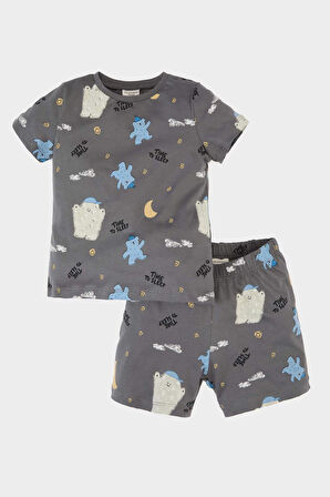 DeFacto Erkek Bebek Pijama Takımı Desenli Kısa Kollu Penye Üst Beli Lastikli Şort E1180A525HSGR310