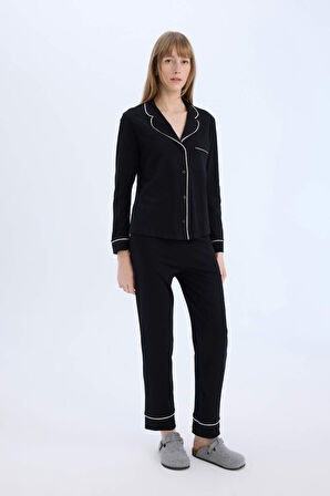 DeFacto Pijama Takımı Uzun Kollu Pijama Üstü Esnek Belli Uzun Pijama Altı-Fall in Love D6846AX25SPBK81