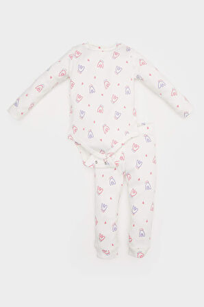 DeFacto Kız Bebek 2'li Takım Çiçekli Fitilli Kaşkorse Uzun Kollu Çıtçıtlı Body Uzun Alt E2386A525SPER105