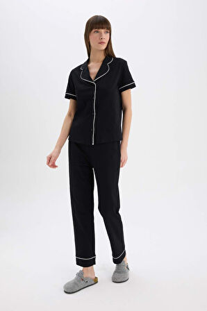 DeFacto Pijama Takımı Kısa Kollu Üst Uzun Esnek Belli Altı-Fall in Love D0917AX25SPBK81
