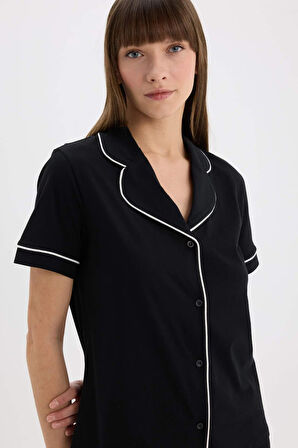 DeFacto Pijama Takımı Kısa Kollu Üst Uzun Esnek Belli Altı-Fall in Love D0917AX25SPBK81