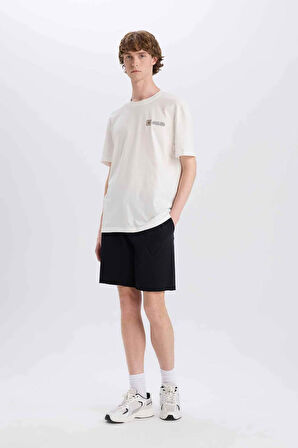 %100 Pamuk Slim Fit Dar Kesim Dar Paça Cepli Basic Düz Şort