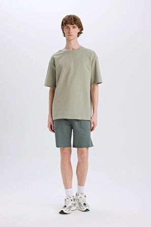 DeFacto %100 Pamuk Slim Fit Dar Kesim Dar Paça Cepli Basic Düz Şort B8673AX25SMGN463