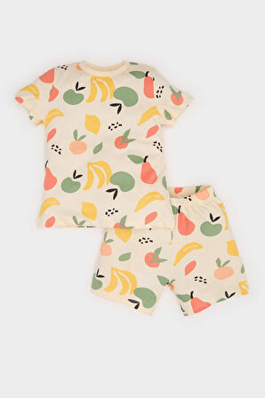 DeFacto Erkek Bebek Pijama Takımı Meyve Desenli Kısa Kollu Penye Üst Şort E1181A525HSBG168
