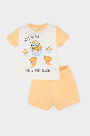 Erkek Bebek Pijama Takımı Baskılı Kısa Kollu Penye Üst Beli Lastikli Şort