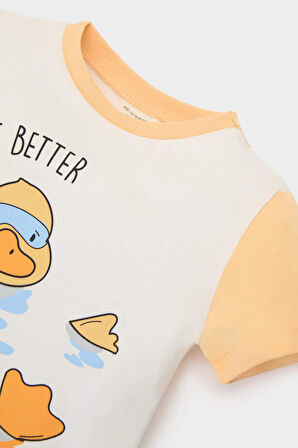 Erkek Bebek Pijama Takımı Baskılı Kısa Kollu Penye Üst Beli Lastikli Şort