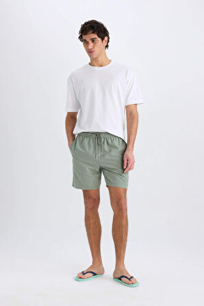 Regular Fit Kısa Boy Yumuşak Tuşeli Deniz Şortu