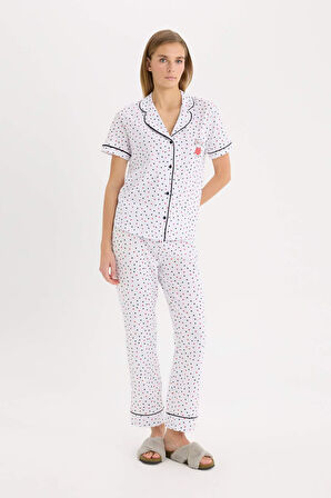 DeFacto Pijama Takımı Kısa Kollu Düğmeli Üst Esnek Belli Uzun Altı-Fall in Love D8455AX25SPER98