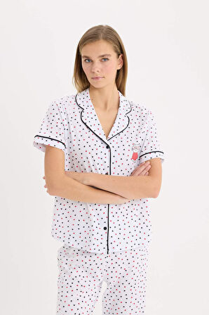 DeFacto Pijama Takımı Kısa Kollu Düğmeli Üst Esnek Belli Uzun Altı-Fall in Love D8455AX25SPER98