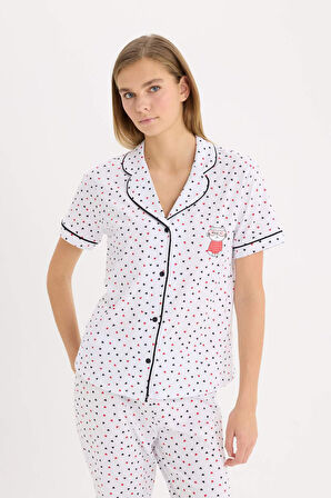 DeFacto Pijama Takımı Kısa Kollu Düğmeli Üst Esnek Belli Uzun Altı-Fall in Love D8455AX25SPER98