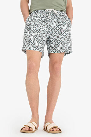 Desenli File Astarlı Kısa Boy Deniz Şortu