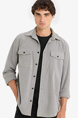 Regular Fit Fitilli Kadife Uzun Kollu Gömlek