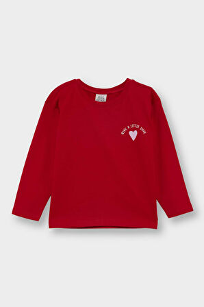 Kız Bebek Bisiklet Yaka Kalp Desenli 2'li Uzun Kollu Tişört