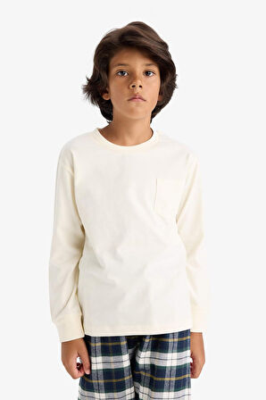 Erkek Çocuk Pijama Takımı Uzun Kollu Üst Kareli Uzun Alt