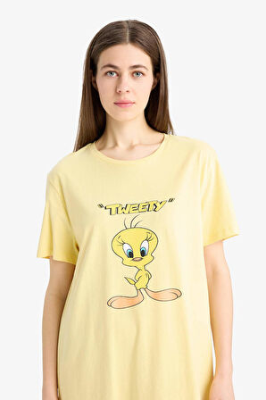 DeFacto Looney Tunes Bisiklet Yaka Kısa Kollu Gecelik-Fall in Love E4320AX25SMYL118