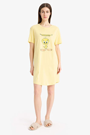 Fall in Love Looney Tunes Regular Fit Bisiklet Yaka Kısa Kollu Elbise