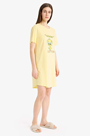 Fall in Love Looney Tunes Regular Fit Bisiklet Yaka Kısa Kollu Elbise