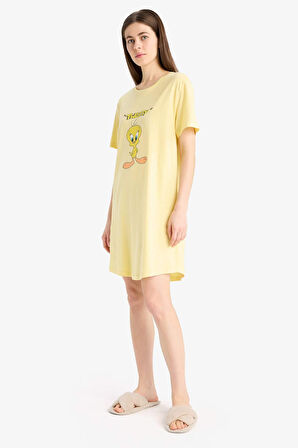 Fall in Love Looney Tunes Regular Fit Bisiklet Yaka Kısa Kollu Elbise