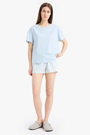 Regular Fit Pijama Takımı Kısa Kollu  Pijama Üstü Esnek Belli Şort Pijama Altı-Fall in Love