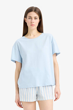 DeFacto Regular Fit Pijama Takımı Kısa Kollu Üst Esnek Belli Şort-Fall in Love E4323AX25SMBE343