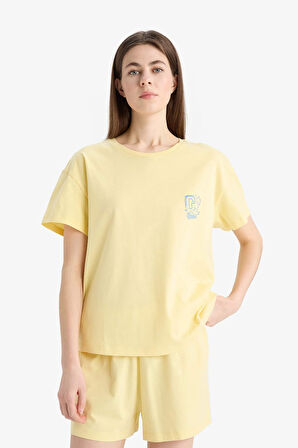 Garfield Pijama Takımı Kısa Kollu Pijama Üstü Esnek Belli Şort Pijama Altı-Fall in Love