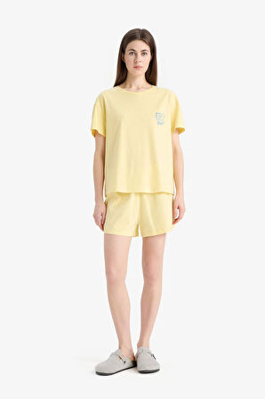 DeFacto Garfield Pijama Takımı Kısa Kollu Üst Esnek Belli Şort-Fall in Love E4328AX25SMYL118