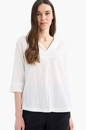 DeFacto Regular Fit Kaçık Yaka Basic Düz Yarım Kollu Bluz F1752AX25SPER105