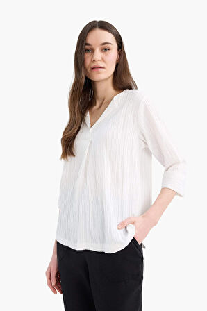 DeFacto Regular Fit Kaçık Yaka Basic Düz Yarım Kollu Bluz F1752AX25SPER105