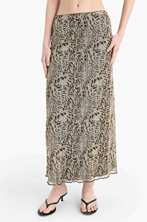 Coool A Form Desenli Normal Bel Penye Astar Tül Maxi Etek