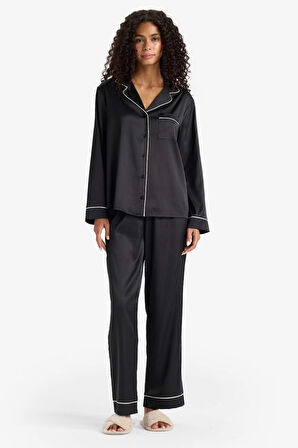 Pijama Takımı Regular Fit Saten Uzun Kollu Üst Uzun Alt-Fall in Love