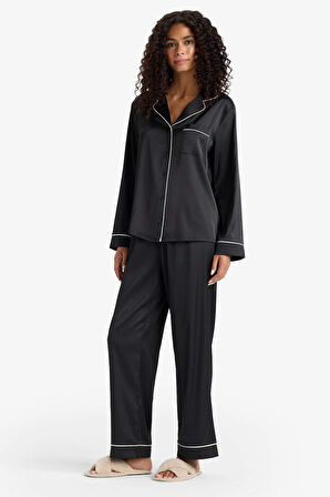 Pijama Takımı Regular Fit Saten Uzun Kollu Üst Uzun Alt-Fall in Love