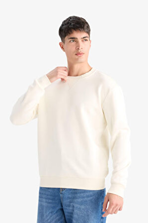 Regular Fit Bisiklet Yaka Basic Düz Kalın Sweatshirt