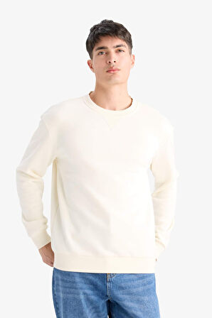 Regular Fit Bisiklet Yaka Basic Düz Kalın Sweatshirt