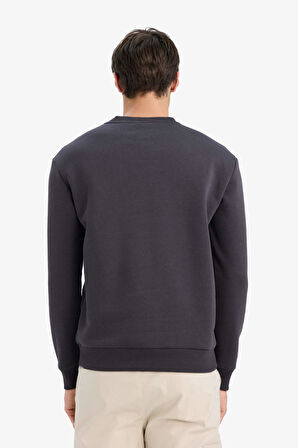 Regular Fit Bisiklet Yaka Basic Düz Kalın Sweatshirt